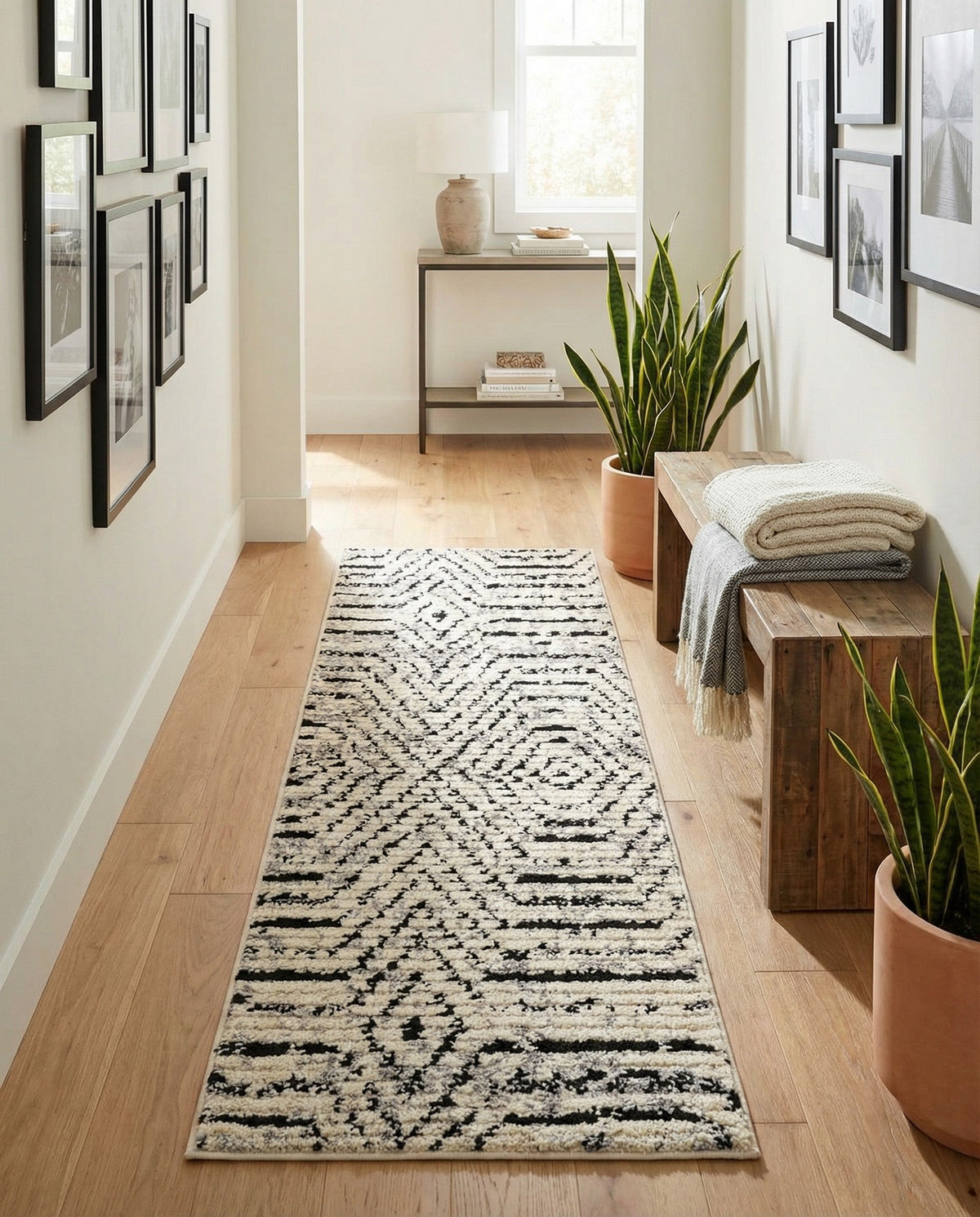 Marrakech Mosaic Collection Area Rug -  Tangier Runner Black and White  lifestyle 76