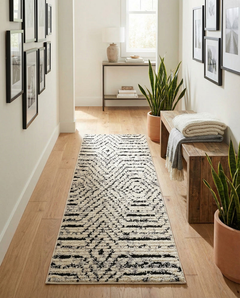 Marrakech Mosaic Collection Area Rug -  Tangier Runner Black and White  lifestyle 76