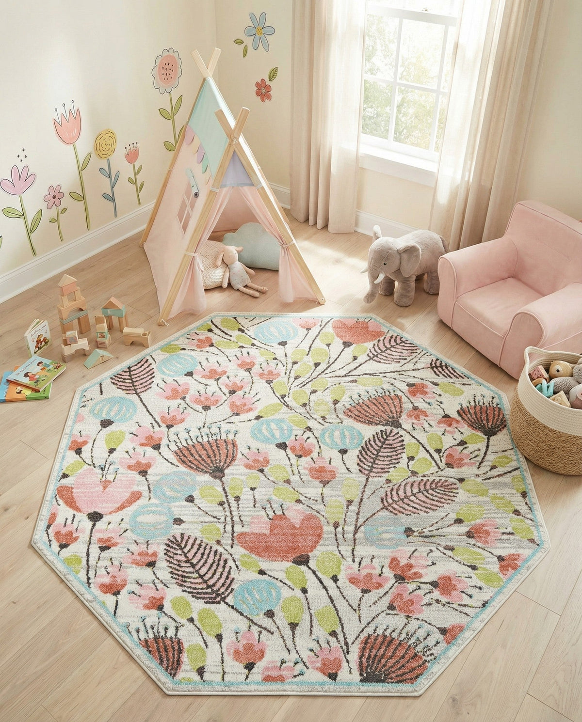 Wonder Tykes Collection Area Rug -  Fantasy Octagon Ivory  lifestyle 75