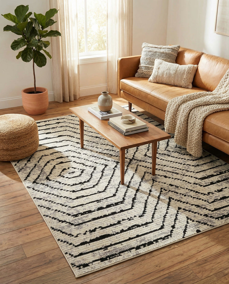 Marrakech Mosaic Collection Area Rug -  Tangier Rectangle Black and White  lifestyle 17