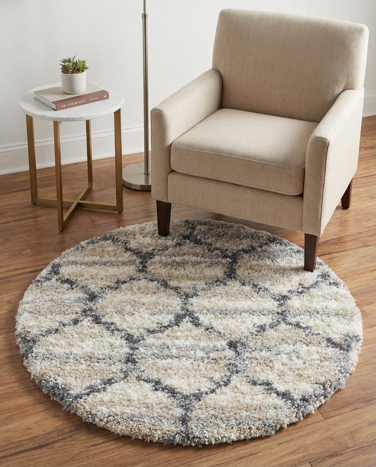 Cozy Cove Shag Collection Area Rug - Marina Round Beige  lifestyle 196