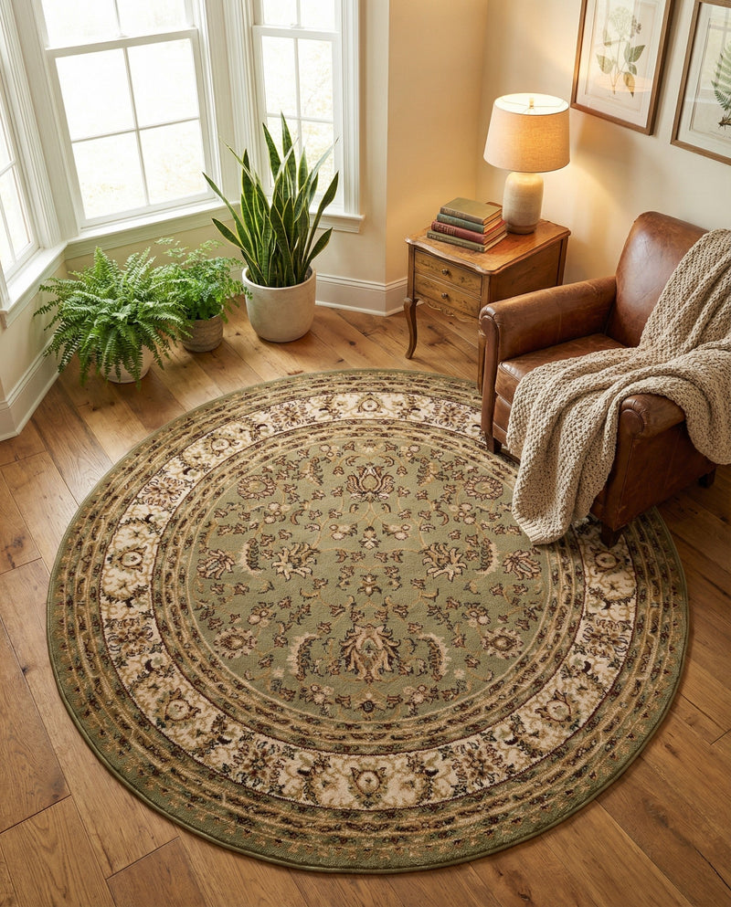 Jaipur Elegance Collection Area Rug -  Nahargarh (Green) Round Green  lifestyle 87