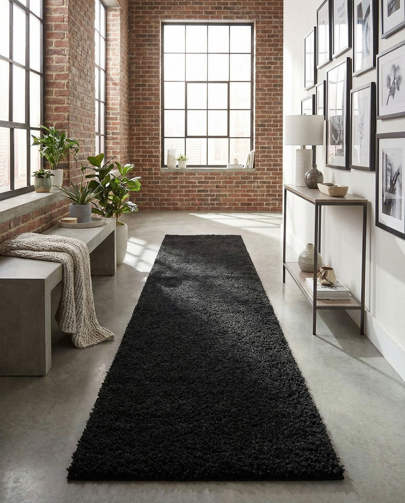 Plush Oasis Collection Area Rug - Serenity (Jet Black) Runner Jet Black  lifestyle 57