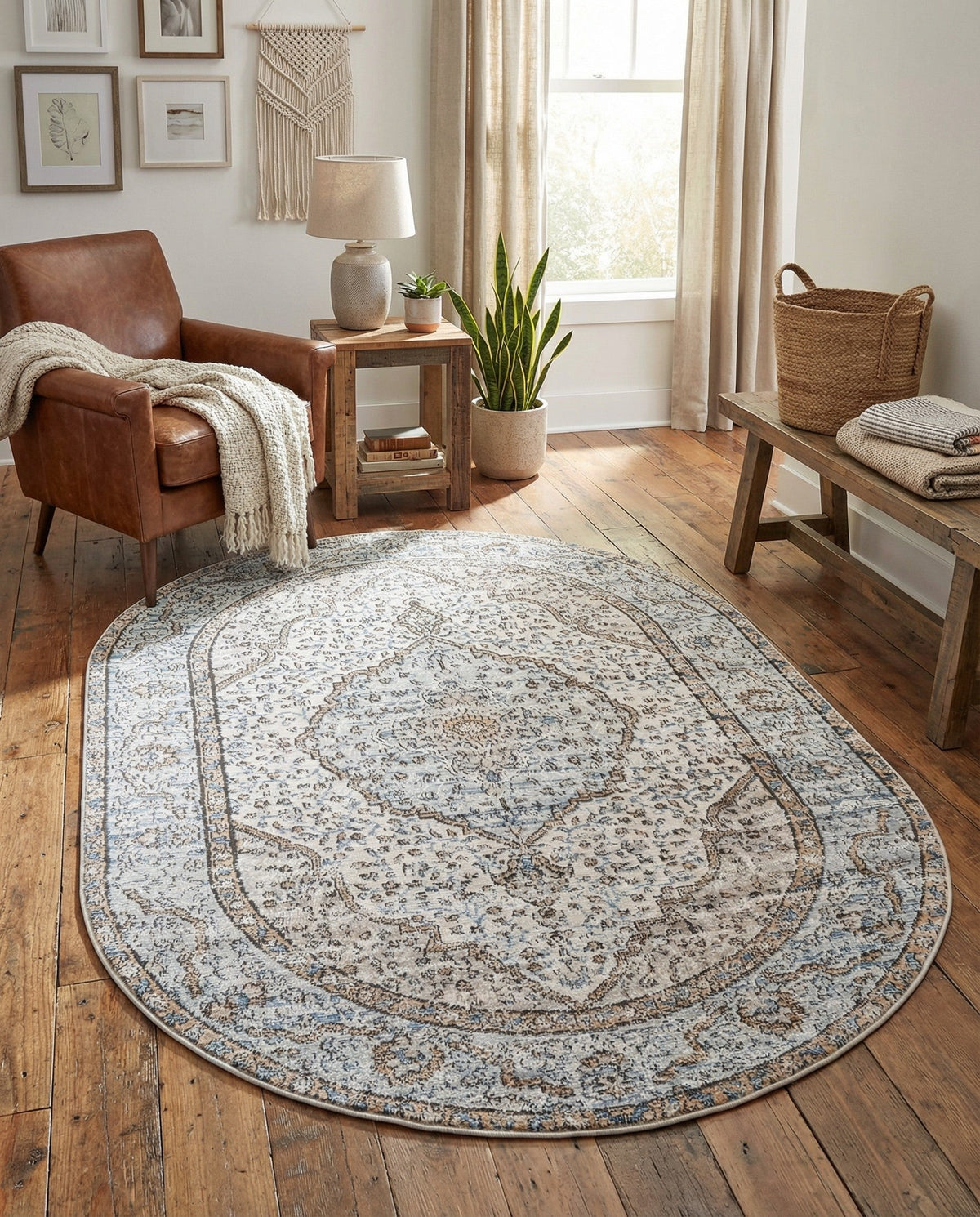 Mykonos Manor Collection Area Rug - Delos Oval Blue  lifestyle 139