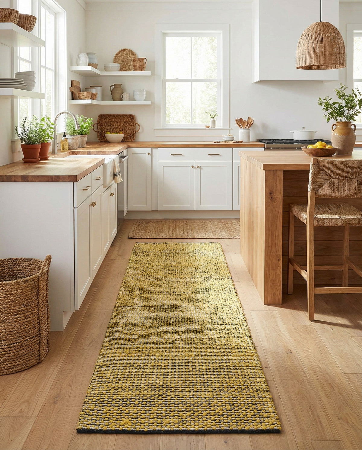 Coastal Haven Striped Jute Collection Area Rug - Marina Runner Yellow and Navy  lifestyle 100
