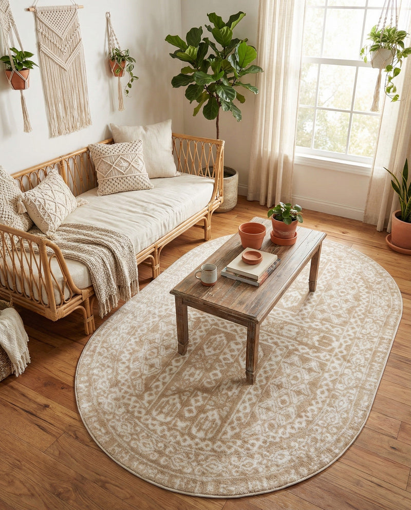 Cambridge Classics Collection Area Rug - Trinity (Beige) Oval Beige  lifestyle 39