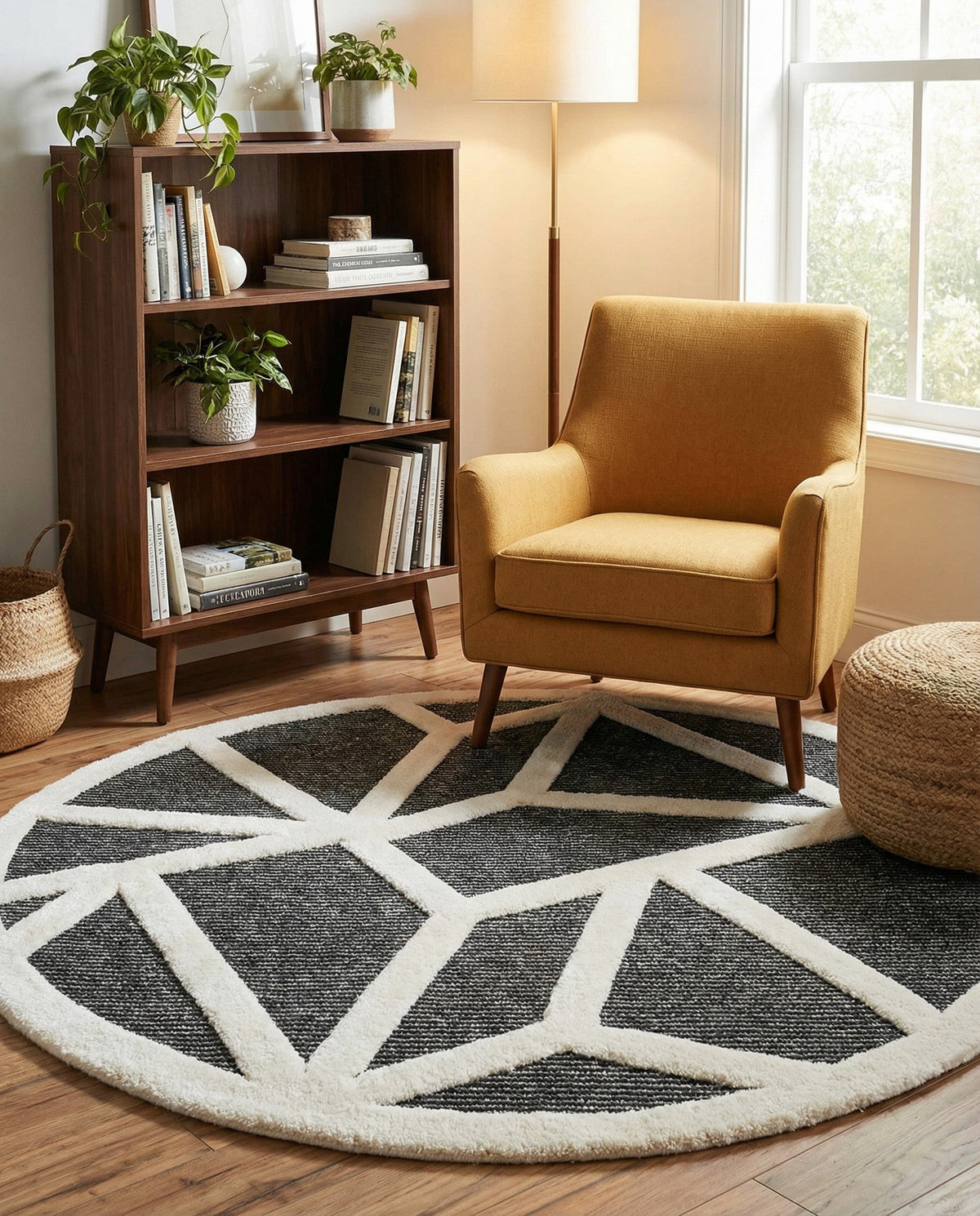 Monochrome Collection Area Rug -  Onyx Round Gray  lifestyle 124