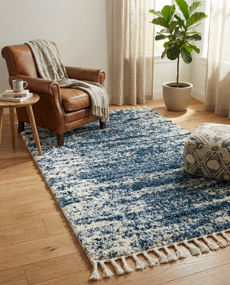 Tranquil Tides Shag Collection Area Rug - Marina Rectangle Blue  lifestyle 38