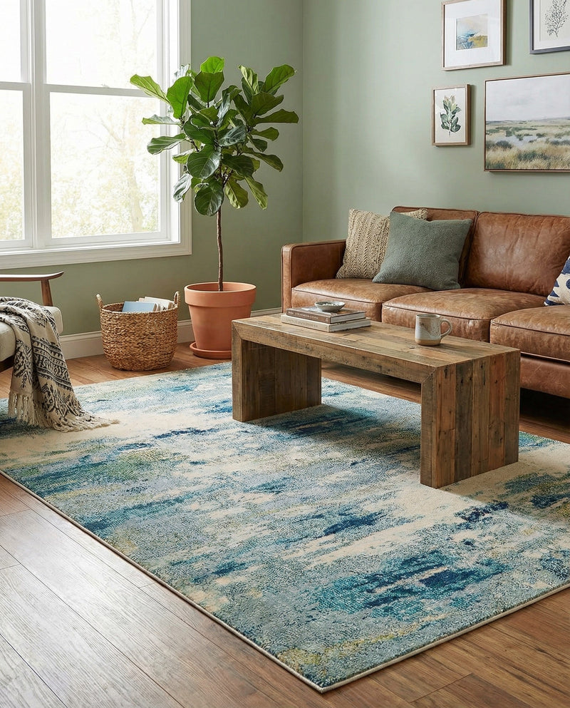 Chromatic Oasis Collection Area Rug -  Serene Rectangle Light Blue  lifestyle 12