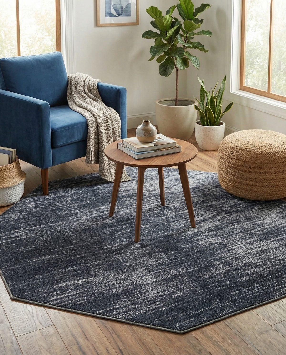 Sahara Essence Collection Area Rug - Oasis (Black) Octagon Black  lifestyle 88