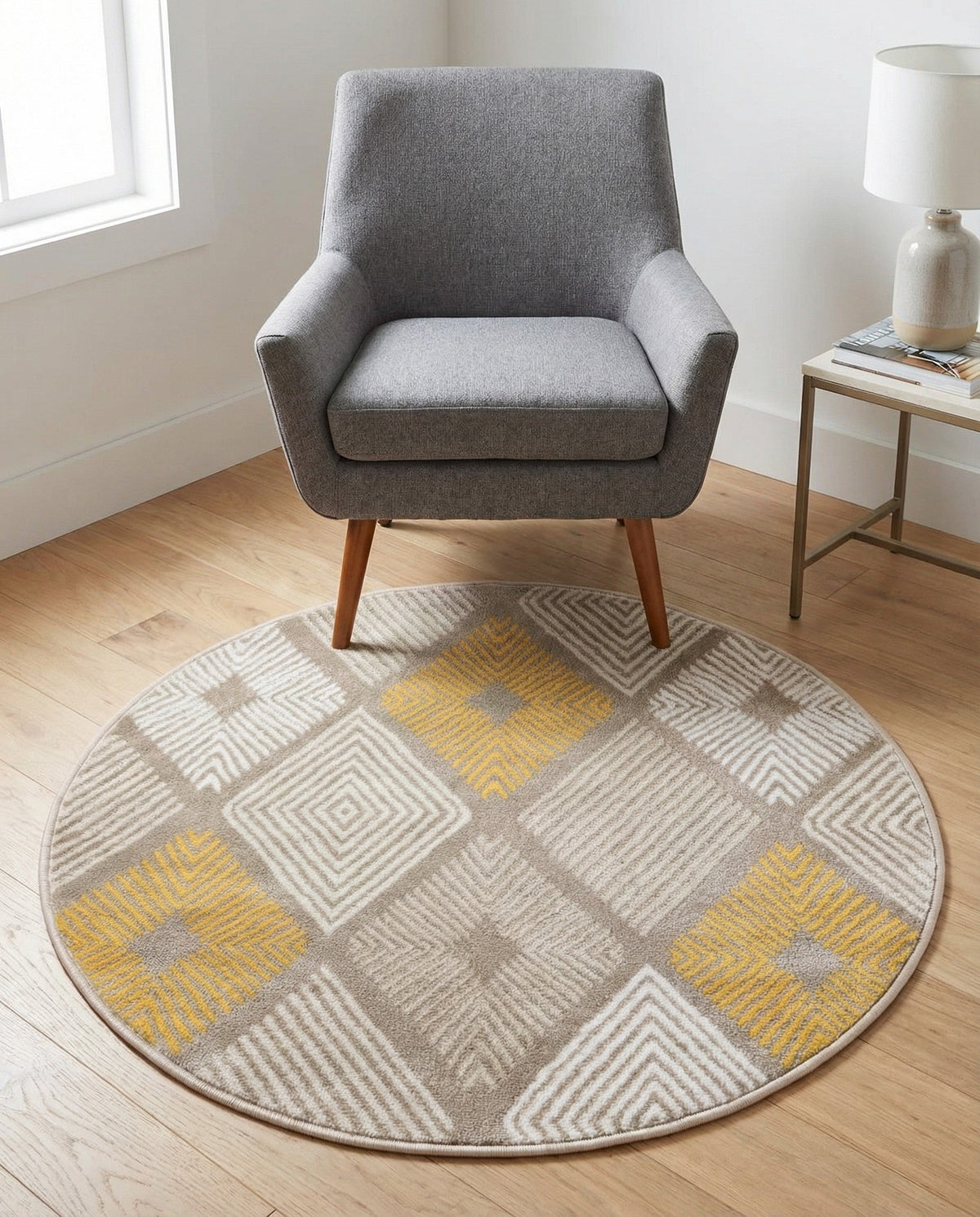 Coastal Haven Collection Area Rug -  Anchorage Round Ivory and Yellow  lifestyle 88