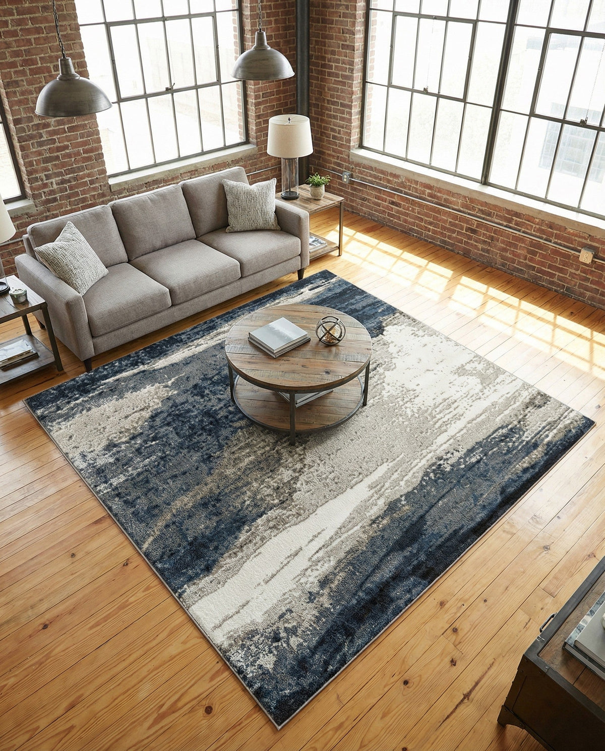 Copenhagen Edge Collection Area Rug - Nyhavn Square Blue  lifestyle 177
