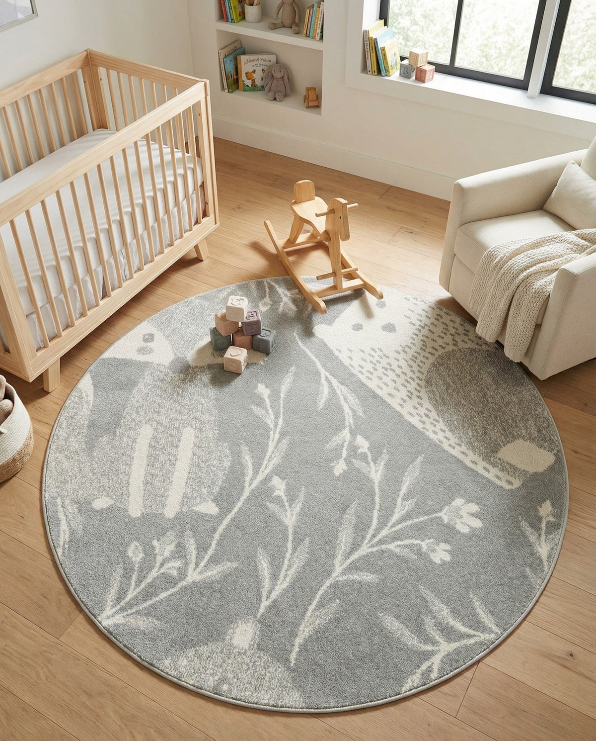 Wonder Tykes Collection Area Rug -  Quirky Round Gray  lifestyle 85