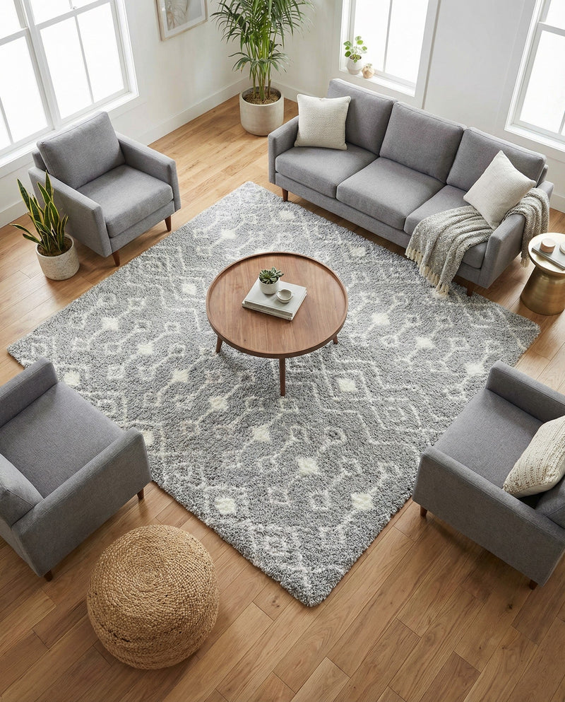 Berber Lattice Shag Collection Area Rug - Atlas (Gray) Square Gray  lifestyle 59
