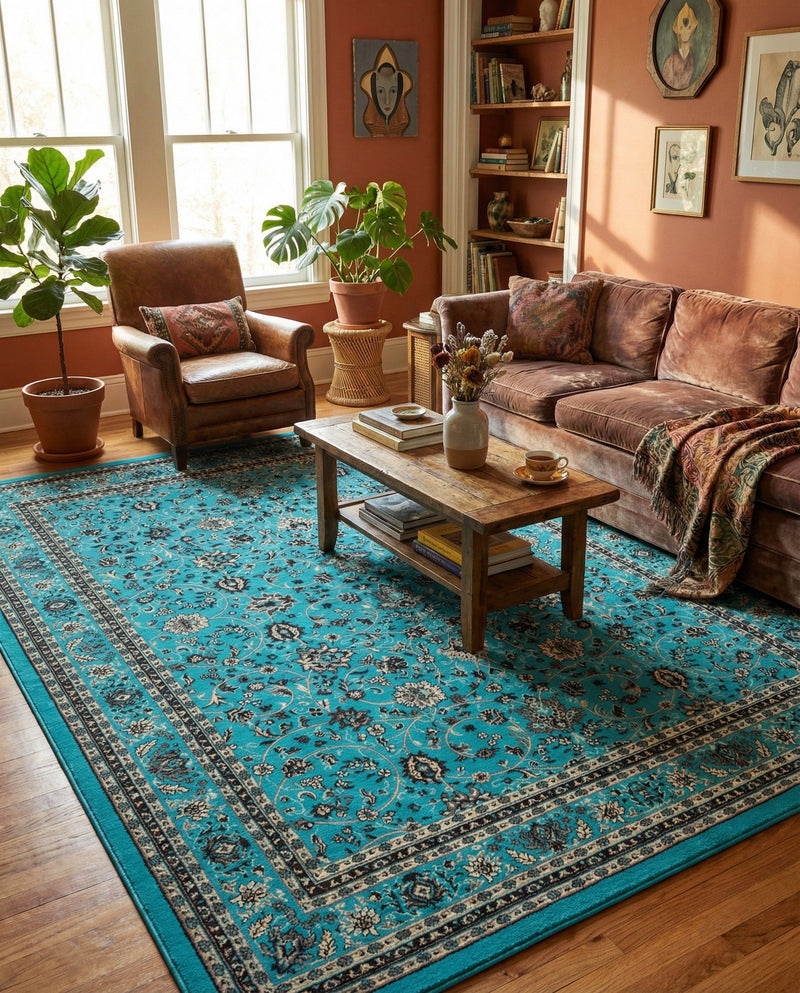 Isfahan Elegance Collection Area Rug - Naghsh-e Jahan (Turquoise) Rectangle Turquoise  lifestyle 7