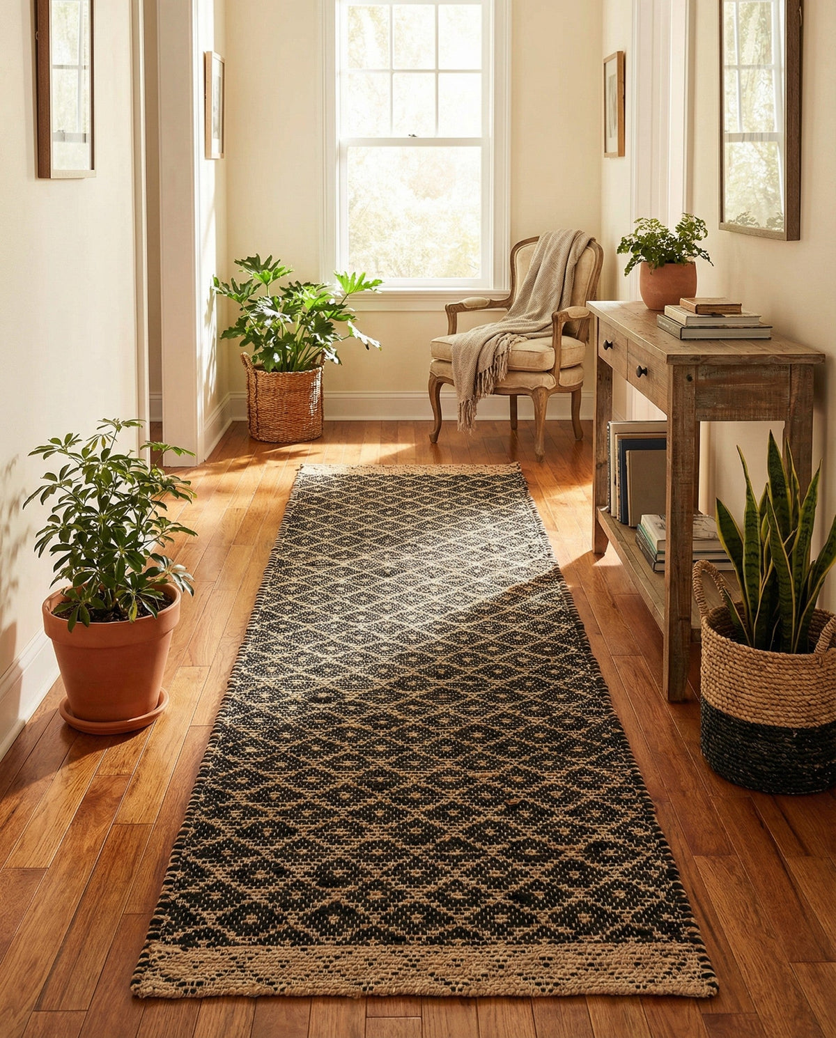 Tulum Trellis Collection Area Rug - Shoreline Runner Black  lifestyle 135