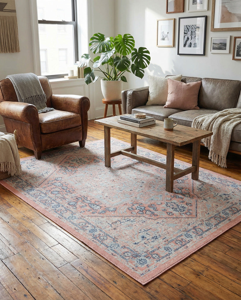Savannah Series Collection Area Rug - Charleston (Powder Pink) Rectangle Powder Pink  lifestyle 15