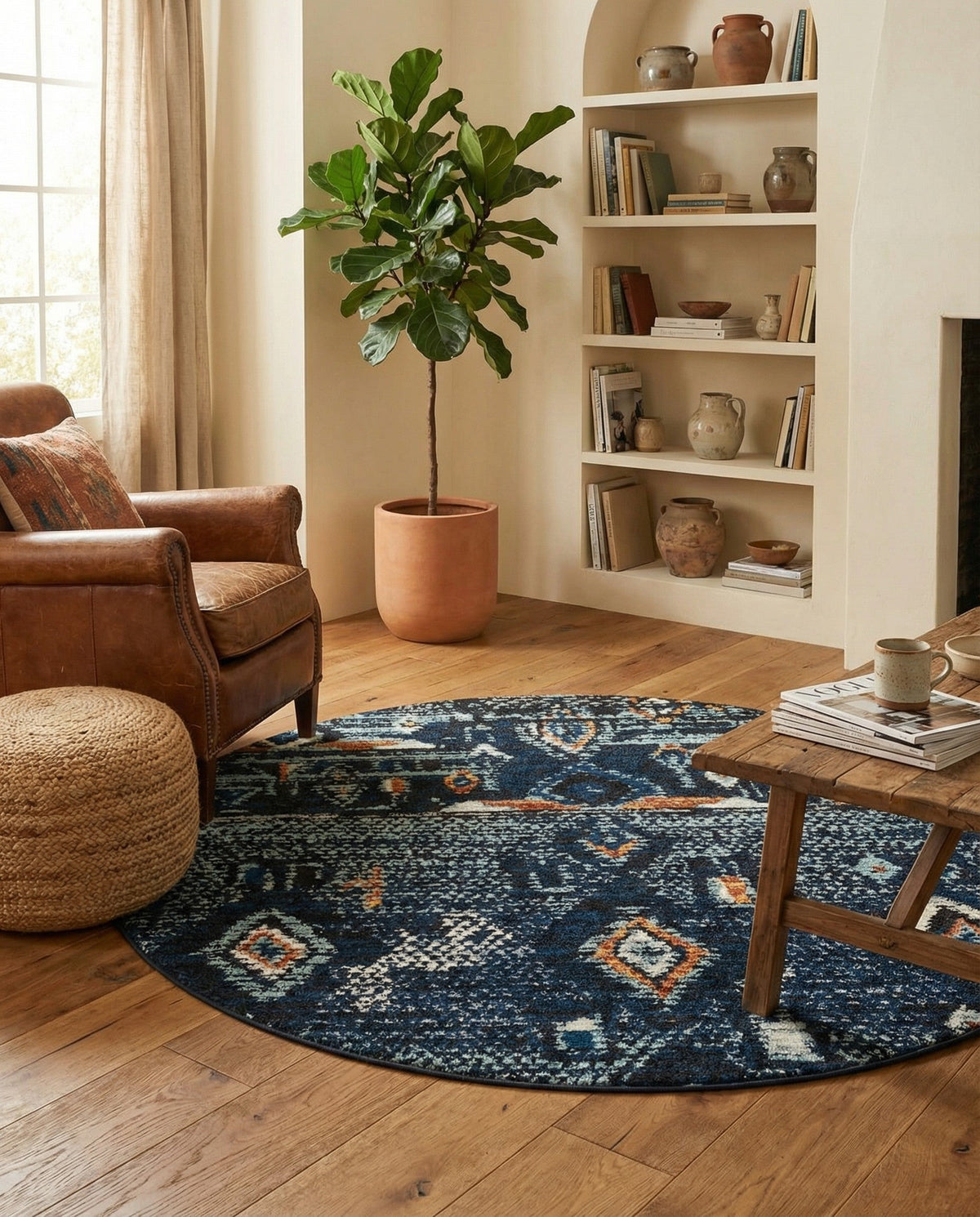 Tangier Treasures Collection Area Rug - Casablanca Round Navy Blue  lifestyle 81