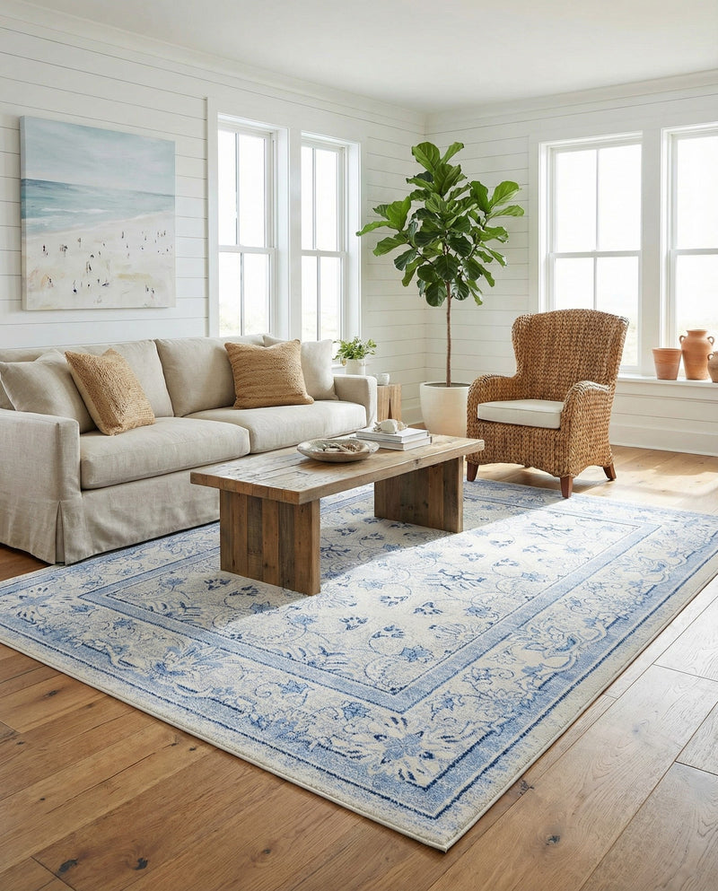 Horizon Collection Area Rug -  Meridian Rectangle Ivory Blue  lifestyle 31