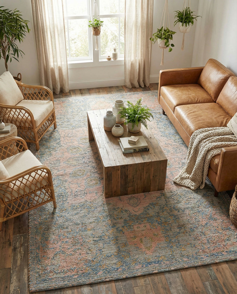 Savannah Threads Collection Area Rug -  Gobi Rectangle Blue and Peach  lifestyle 24