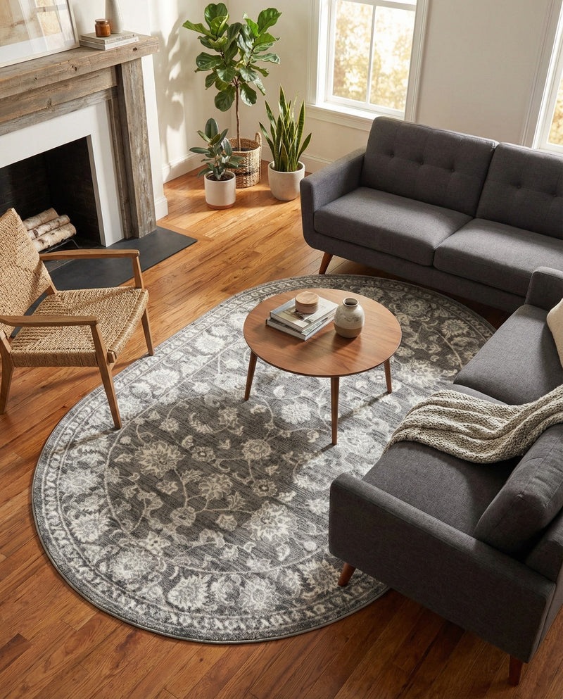Charleston Elegance Collection Area Rug -  Seaport (Gray) Oval Gray  lifestyle 43
