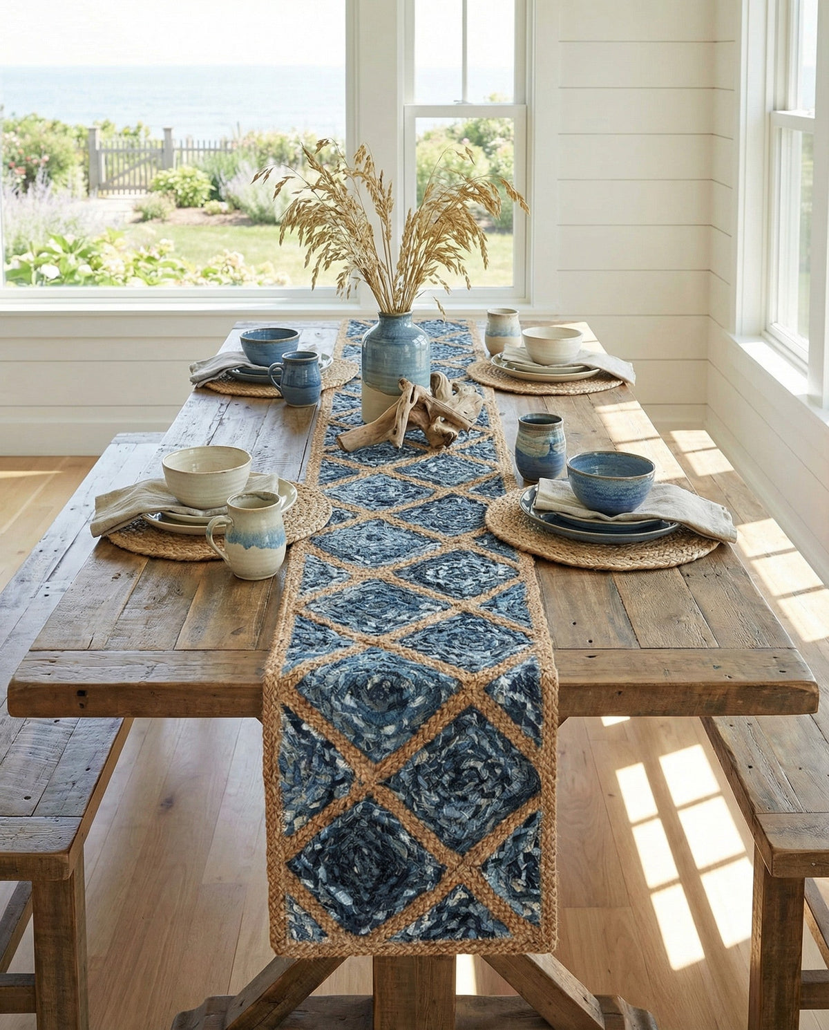 Woven Seaside Jute Collection Area Rug - Marina Table Runner Blue  lifestyle 117