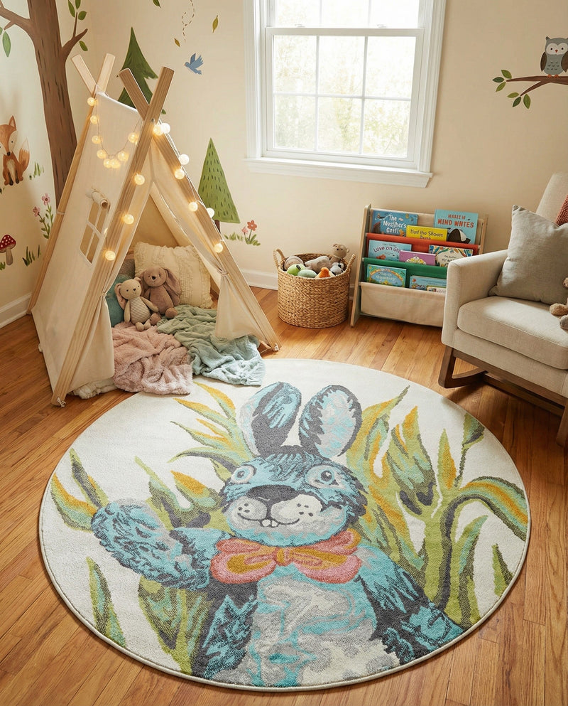Wonder Tykes Collection Area Rug -  Ombre Round Ivory  lifestyle 13