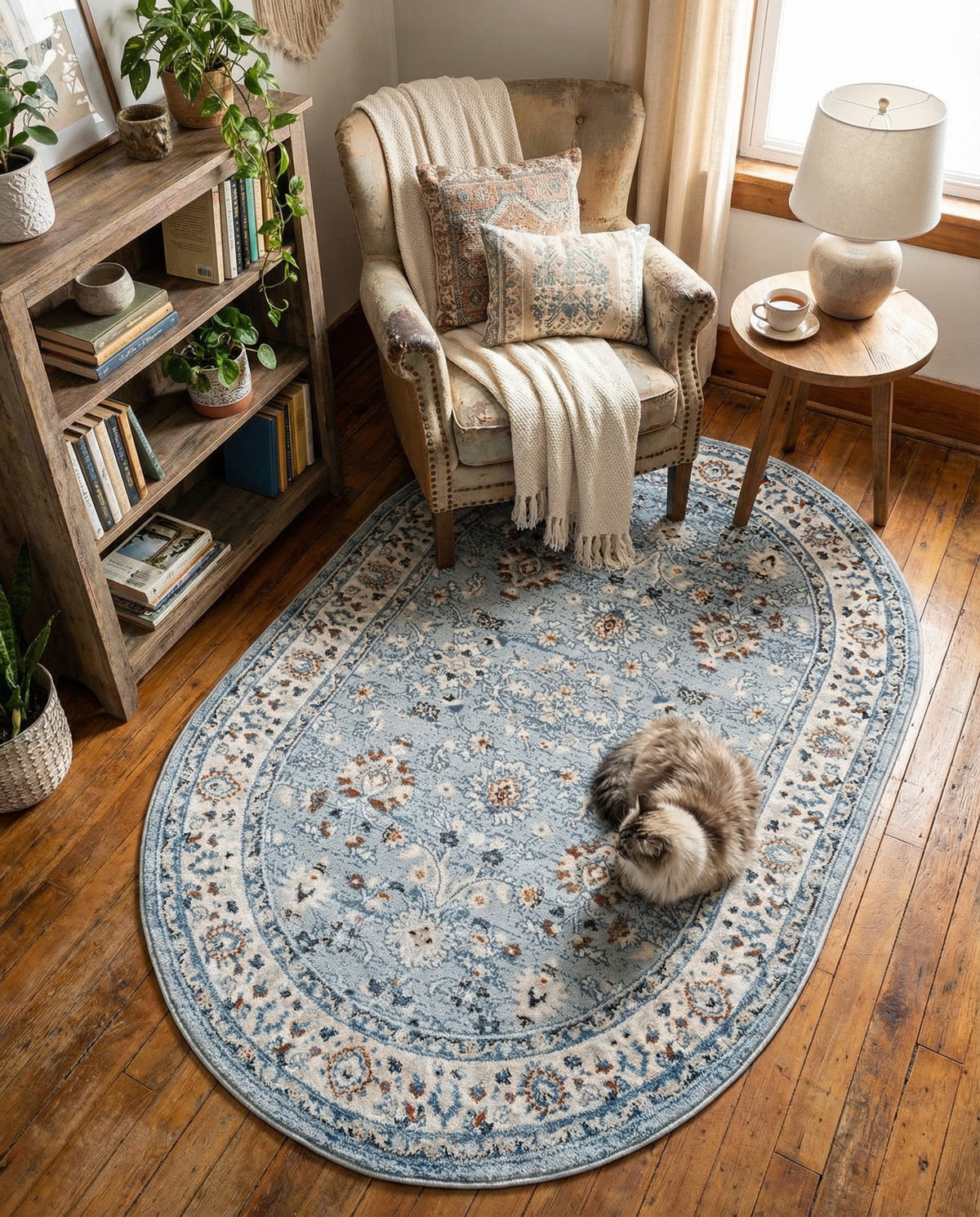 Savannah Elegance Collection Area Rug - Augusta (Aqua Blue) Oval Aqua Blue  lifestyle 99