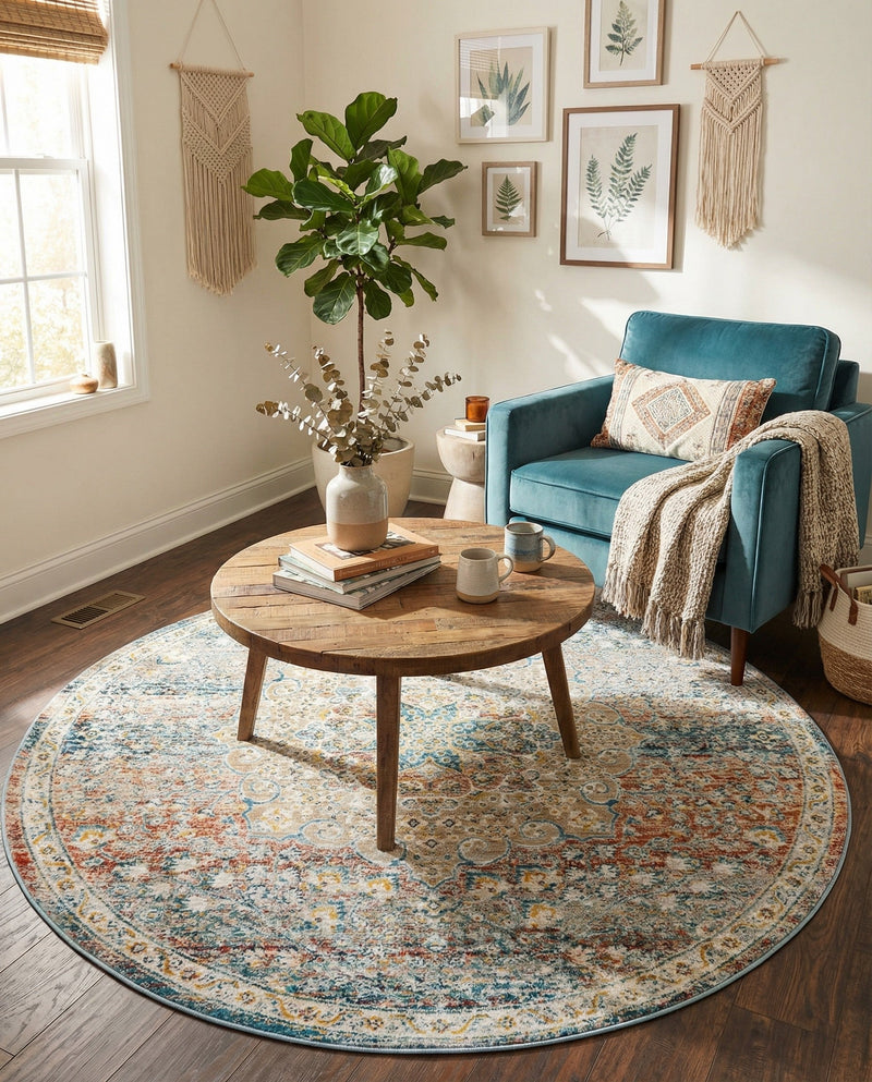Coastal Haven Collection Area Rug - Seabreeze (Multi) Round Multi  lifestyle 80