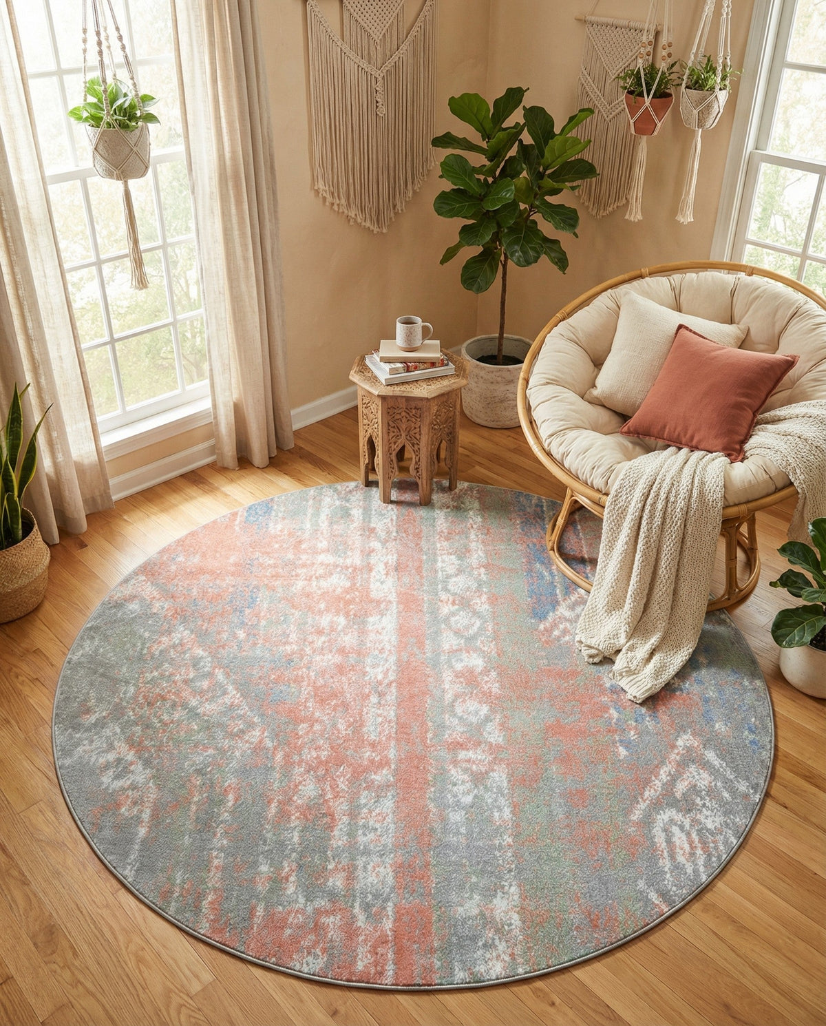 Aegean Elegance Washables Collection Area Rug -  Zakynthos Round Multi  lifestyle 147