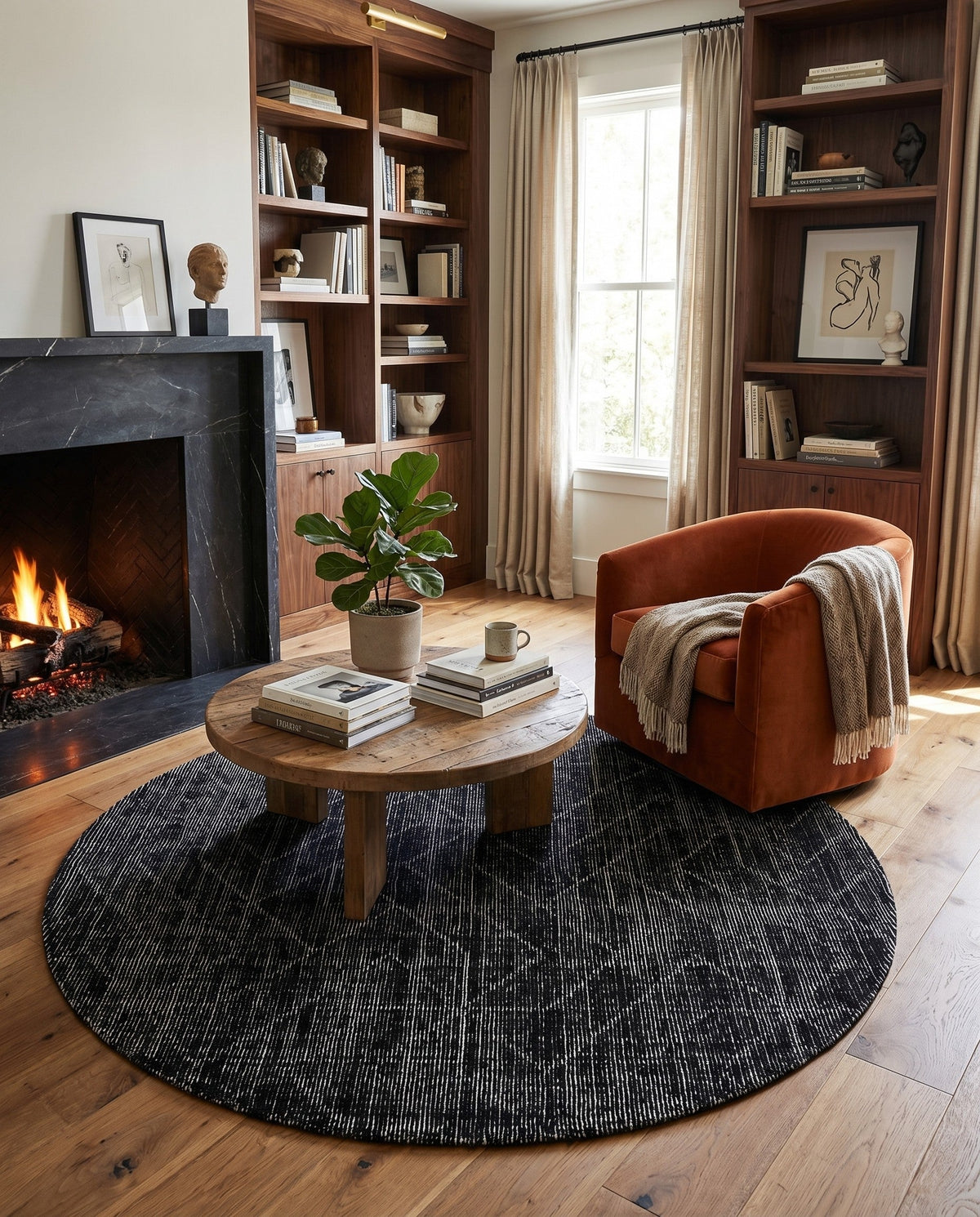 Nordic Loom Geometric Collection Area Rug - Oslo Round Jet Black  lifestyle 159