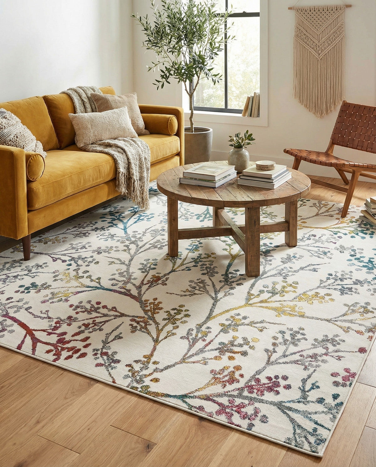Meadow Breeze Collection Area Rug -  Sunbeam Square Ivory  lifestyle 178