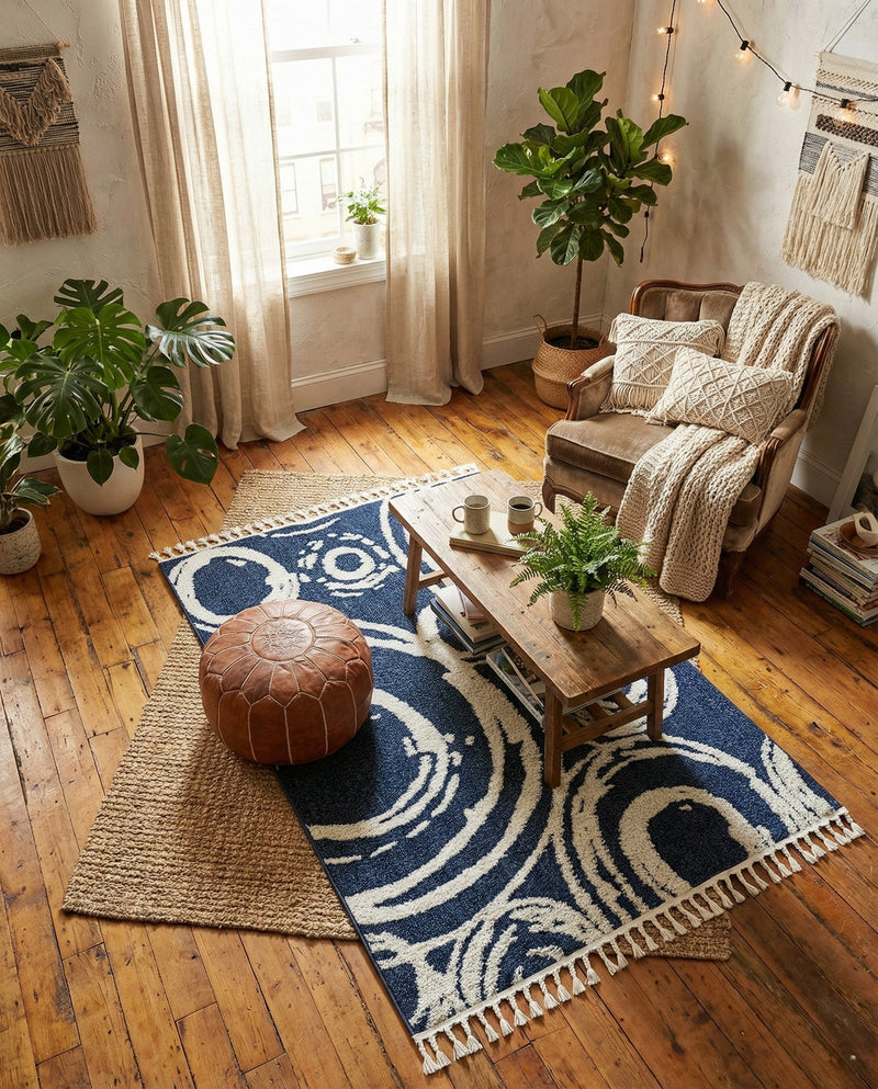 Sahara Chic Collection Area Rug -  Nubia Rectangle Blue  lifestyle 60