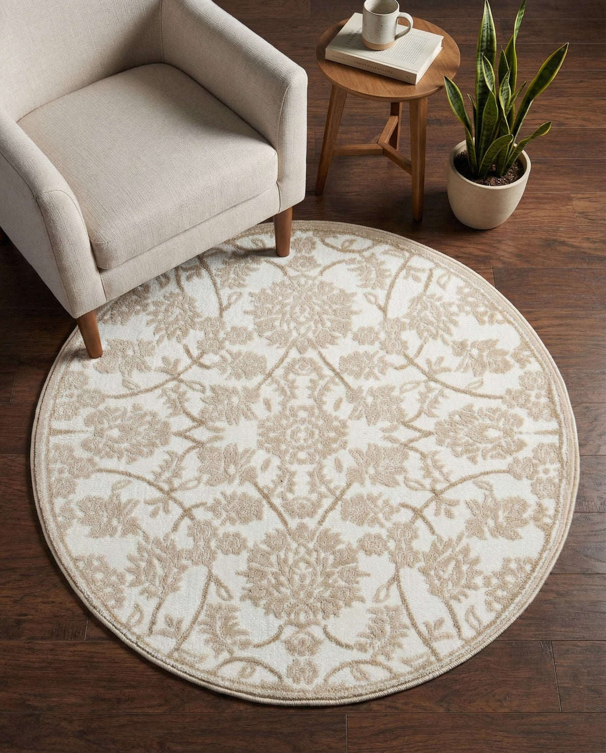 Andes Summit Collection Area Rug -  Chimborazo Round Snow White  lifestyle 136