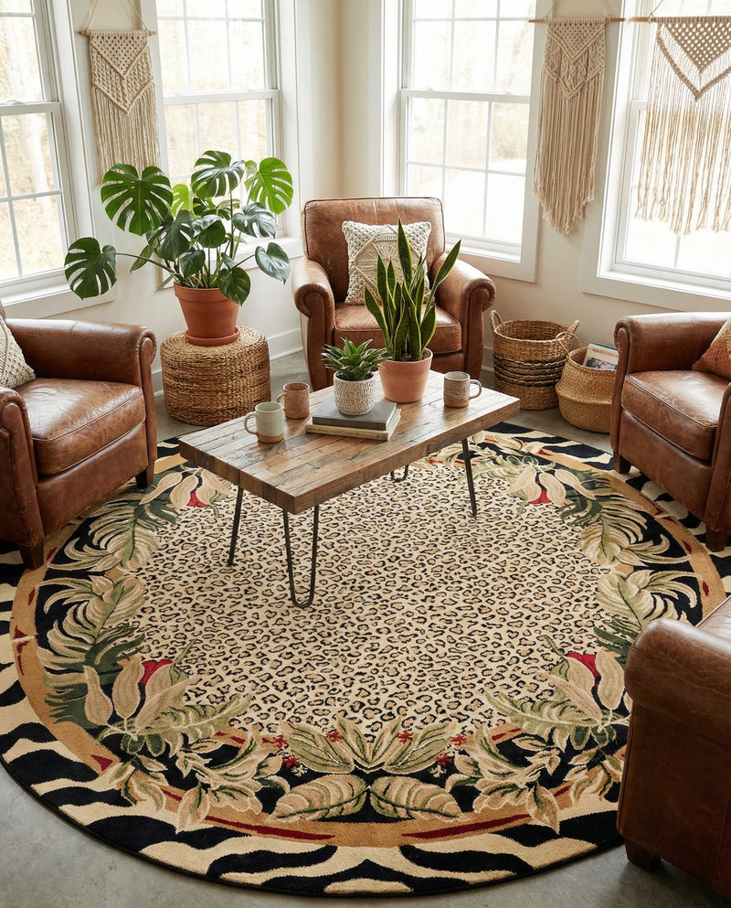 Savannah Sojourn Collection Area Rug -  Moremi Round Cream  lifestyle 58