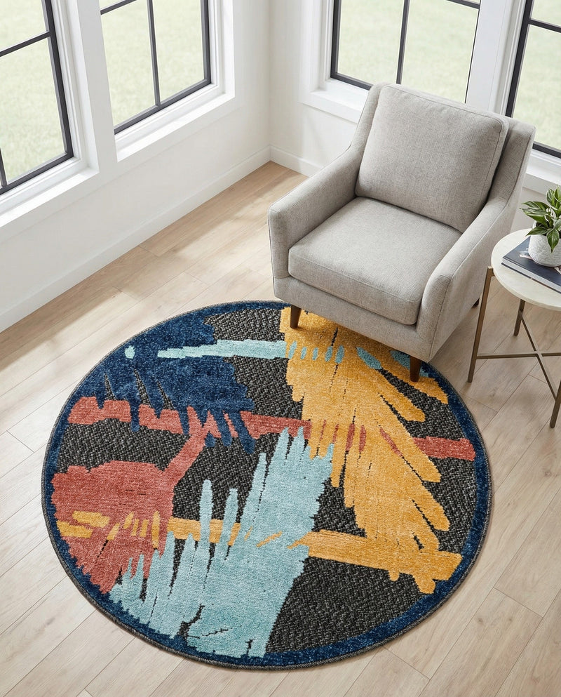 Caribbean Terrace Collection Area Rug - Antigua Round Charcoal  lifestyle 54