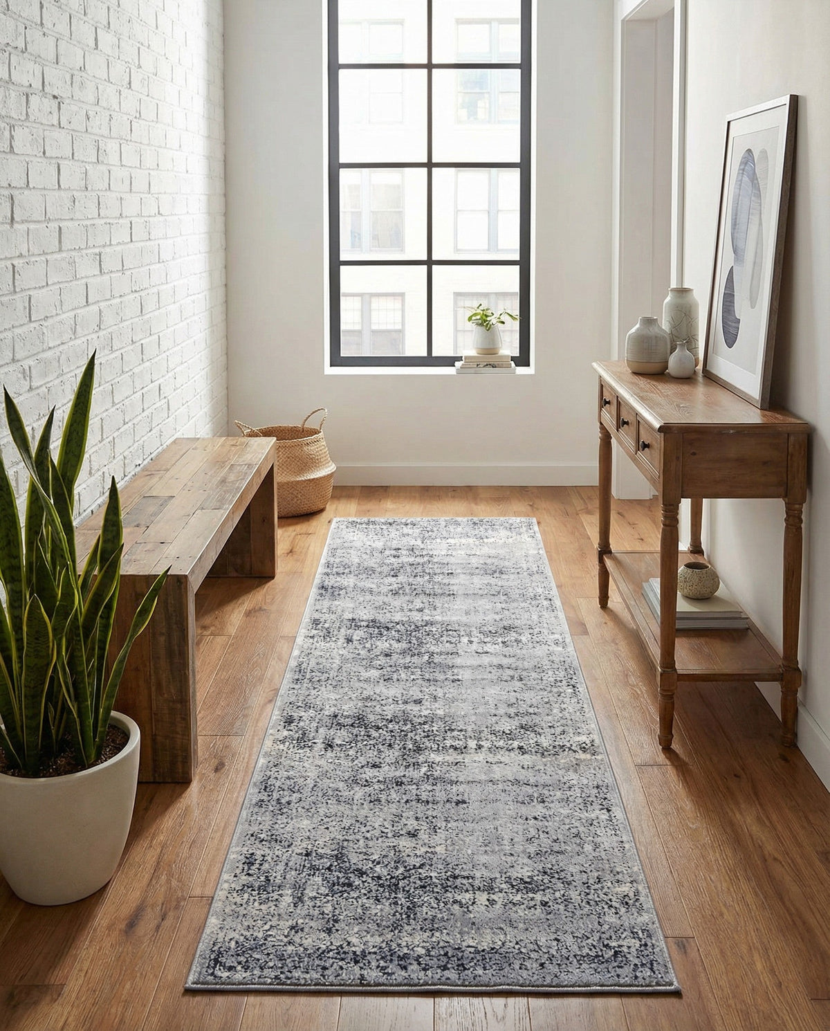 Coastal Manor Collection Area Rug -  Marina Runner Blue Gray  lifestyle 128