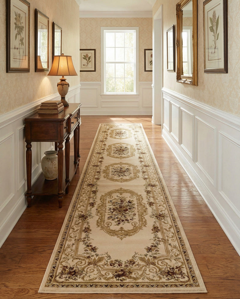 Versailles Elegance Collection Area Rug -  Louveciennes (Cream) Runner Cream  lifestyle 61