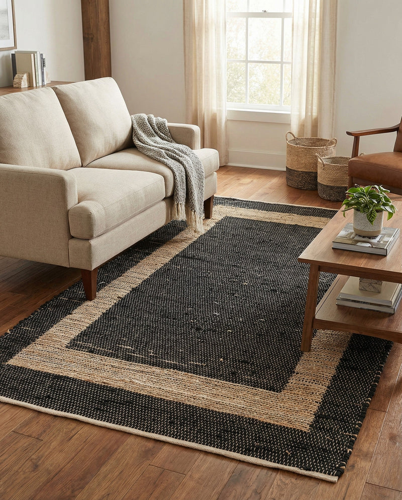 Osian Looms Collection Area Rug - Durham Rectangle Black  lifestyle 53
