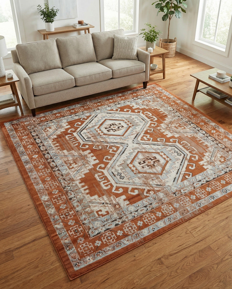 Savannah Elegance Collection Area Rug -  Tybee (Terracotta) Square Terracotta  lifestyle 47