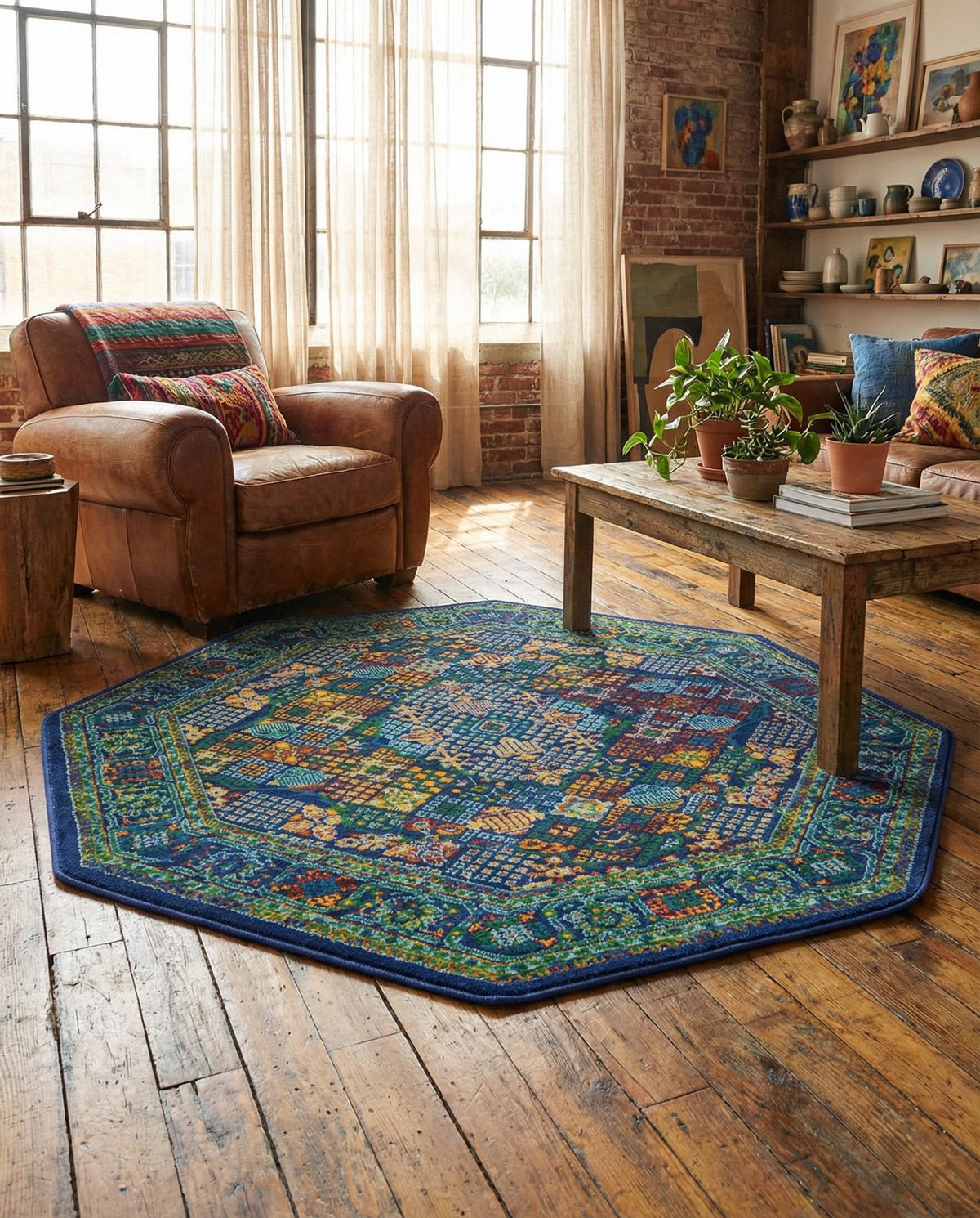 Caribbean Cove Collection Area Rug -  Mustique Octagon Navy Blue  lifestyle 161