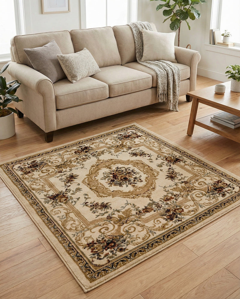 Versailles Elegance Collection Area Rug -  Louveciennes (Cream) Square Cream  lifestyle 38