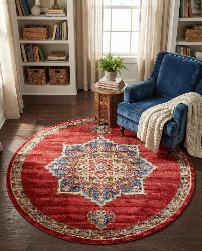 Eden Oasis Collection Area Rug -  Tranquility (Burgundy) Round Burgundy  lifestyle 36