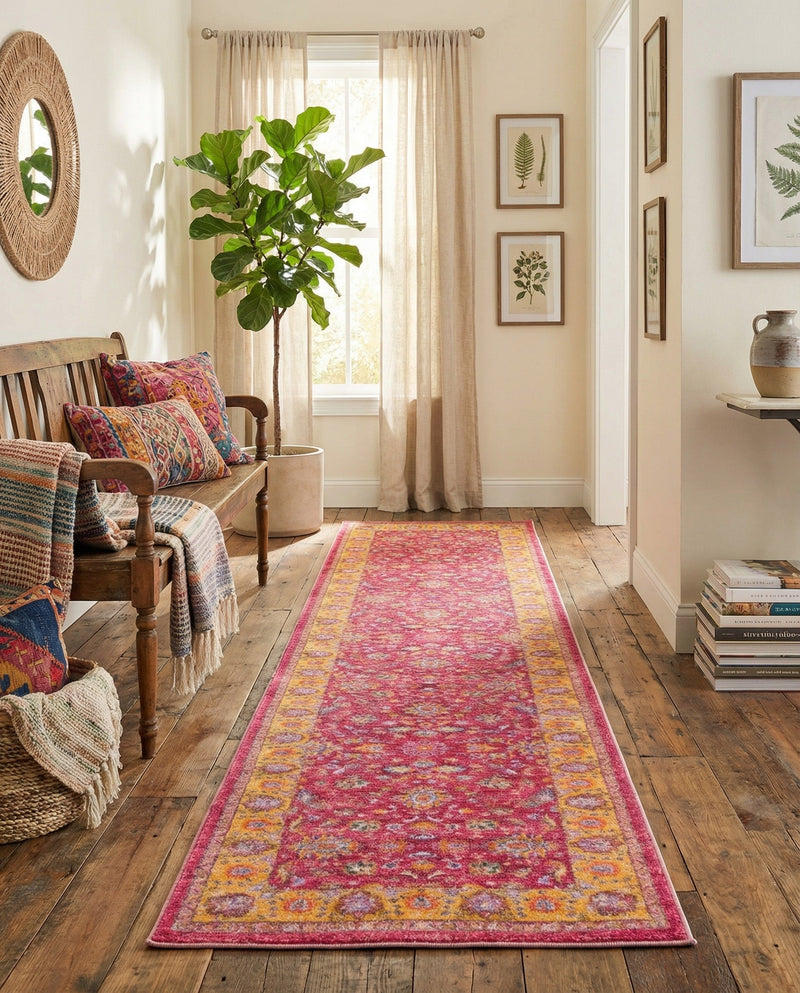 Casablanca Tapestry Collection Area Rug -  Marrakech (Berry Pink) Runner Berry Pink  lifestyle 46