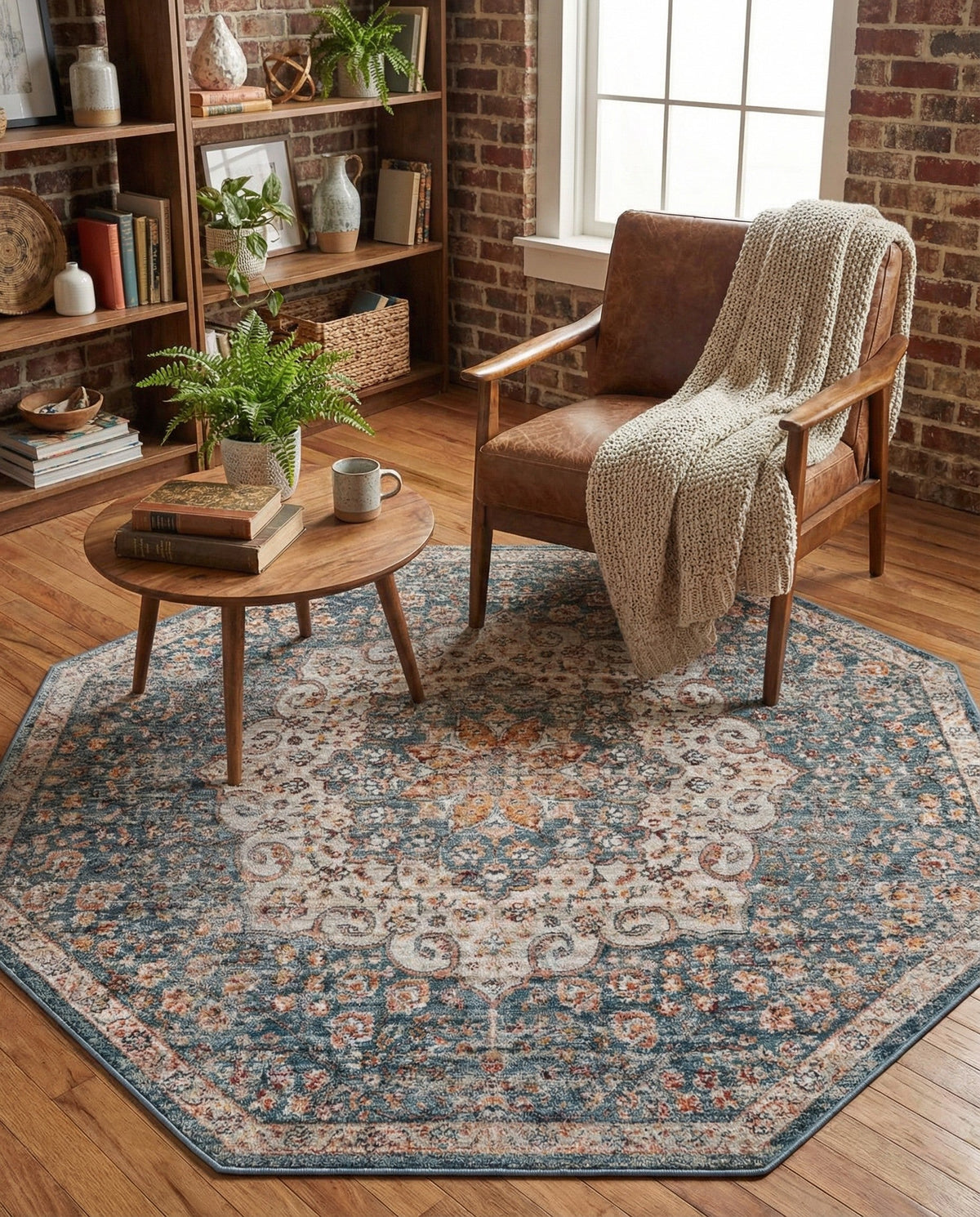 Coastal Haven Collection Area Rug - Seabreeze (Blue) Octagon Blue  lifestyle 51