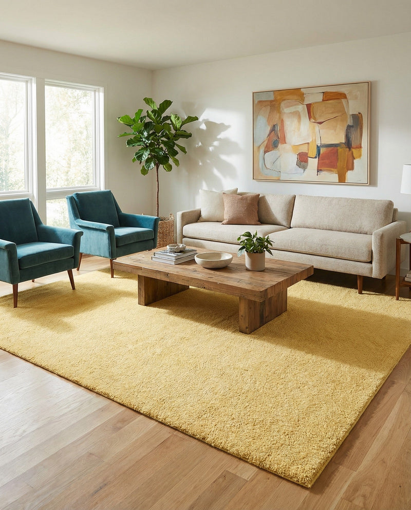 Solid Shag Seaside Collection Area Rug - Azure Cove (Yellow) Rectangle Yellow  lifestyle 7