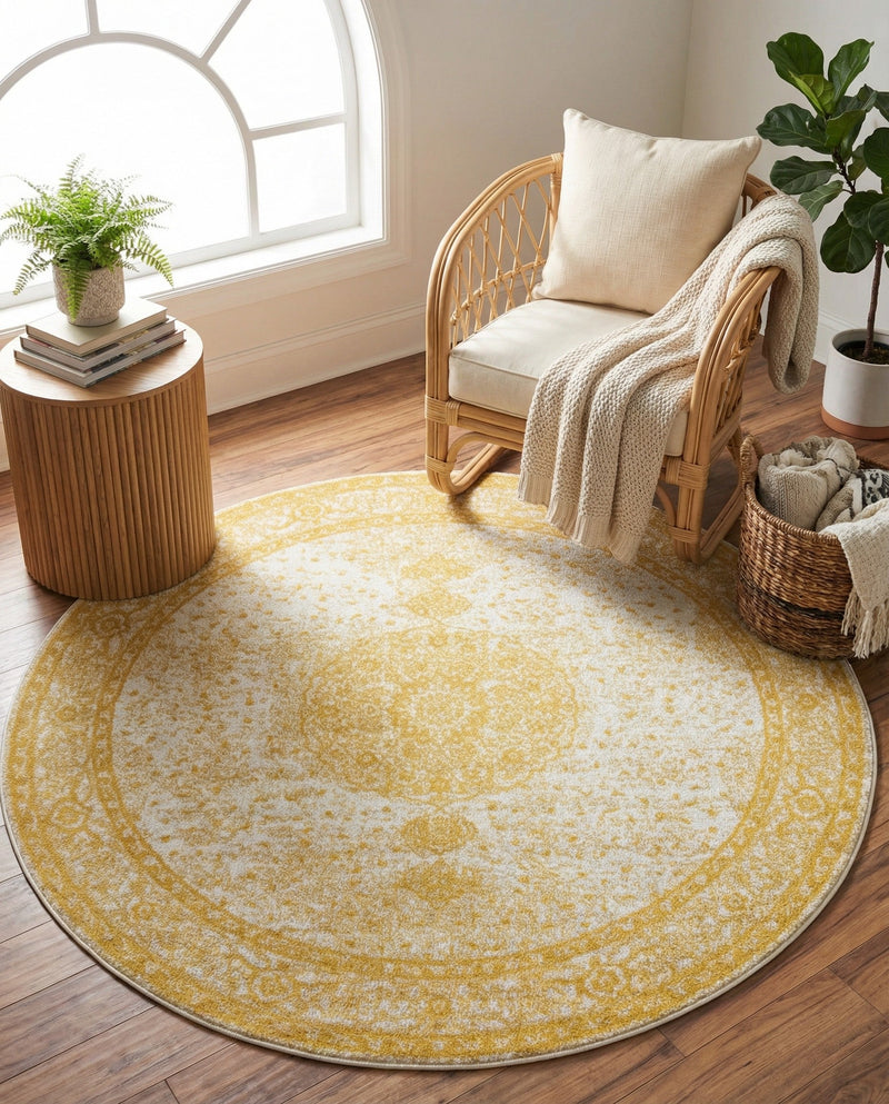 Dover Terrace Collection Area Rug - Marina (Yellow) Round Yellow  lifestyle 19