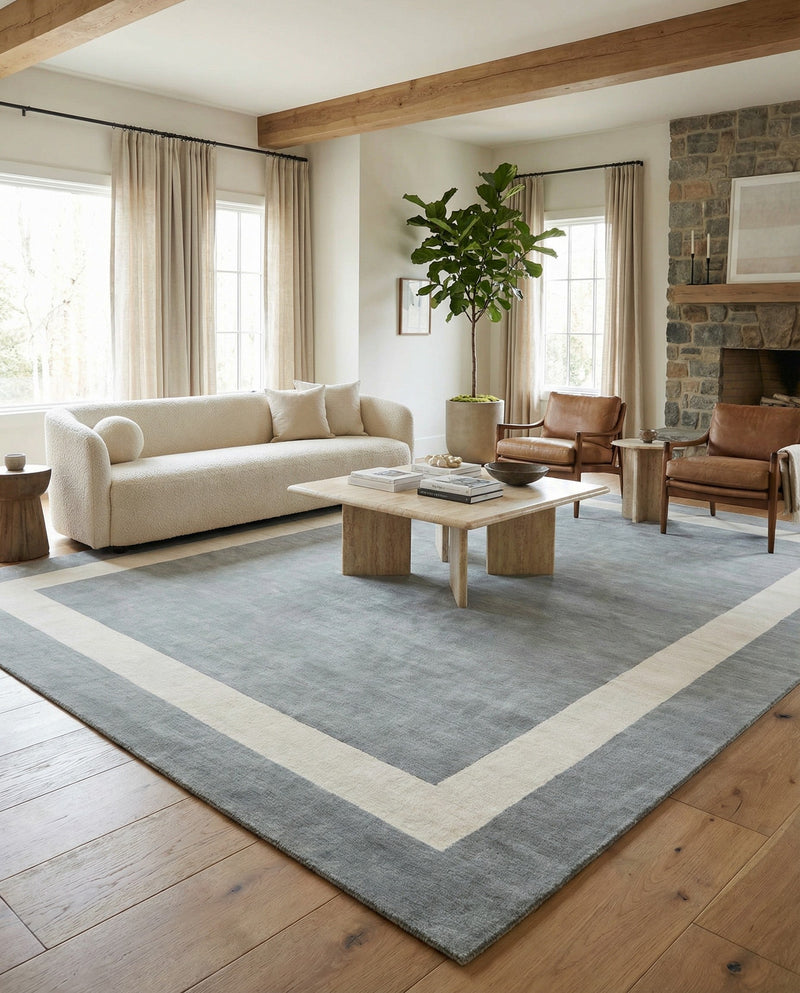 Savannah Borders Wool Collection Area Rug - Chatham Rectangle Earl Gray  lifestyle 32