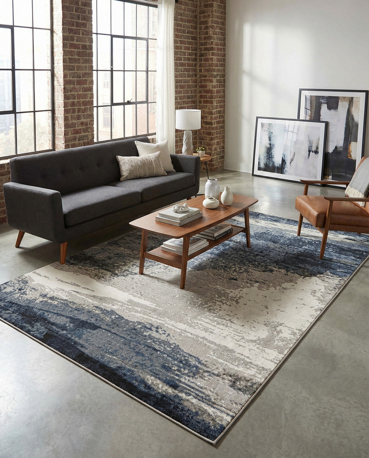 Copenhagen Edge Collection Area Rug - Nyhavn Rectangle Blue  lifestyle 64