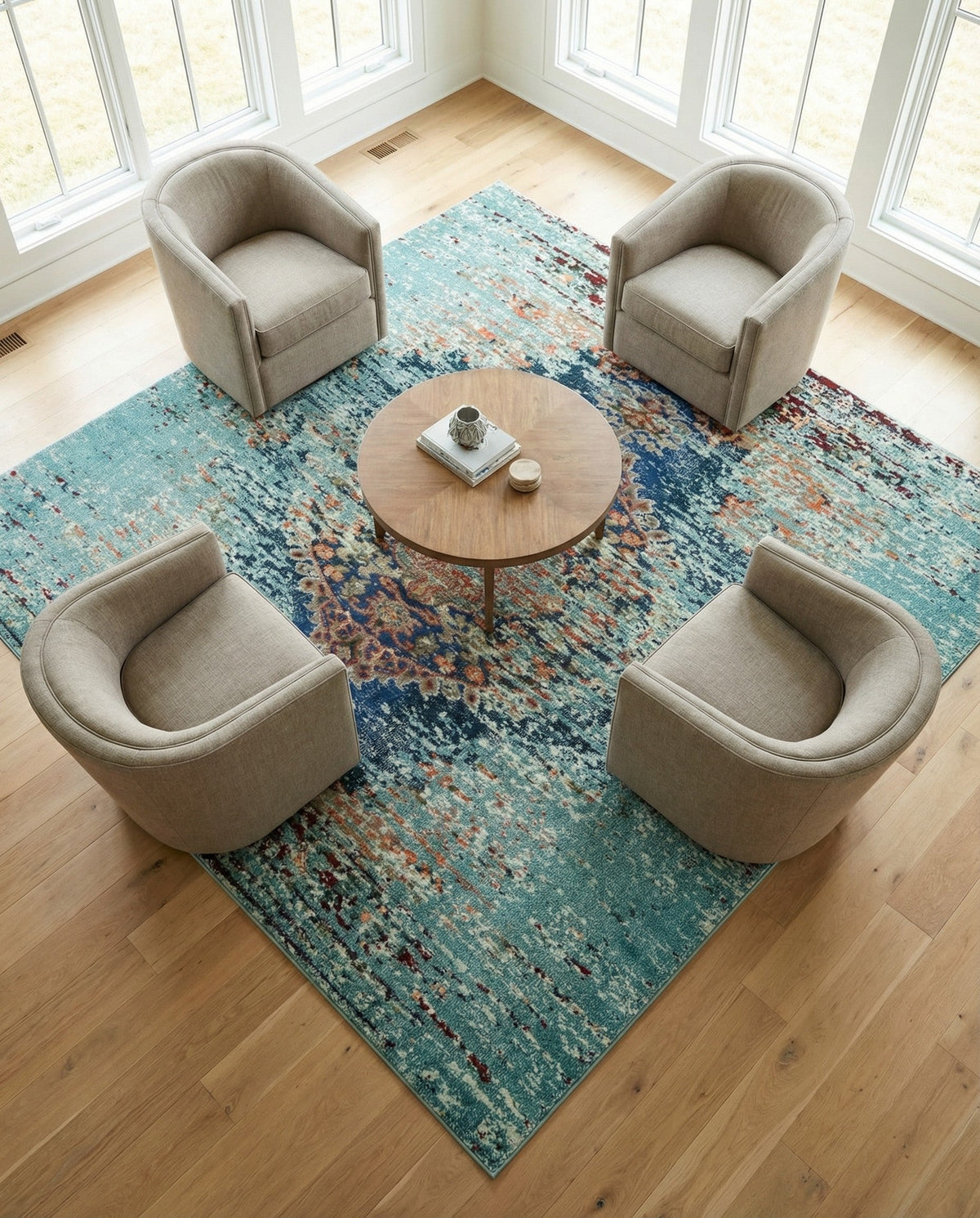Venetian Tapestry Collection Area Rug -  Giudecca Square Turquoise  lifestyle 48